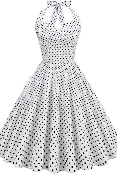 Vintage Women&amp;#039;s A-line Halter Spot Flared Dress Mini Knee Length Promparty Dresses